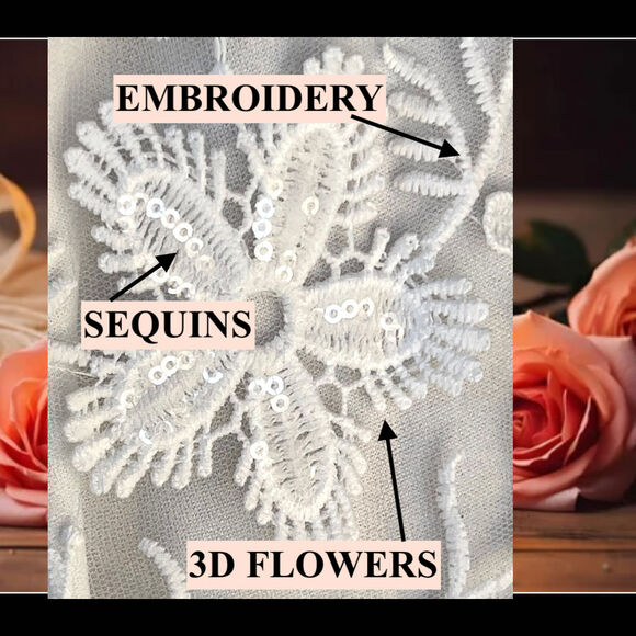 Lulus Striking Perfection White Embroidered Sequins Tie-Strap Midi Dress Size: L - Picture 7 of 14